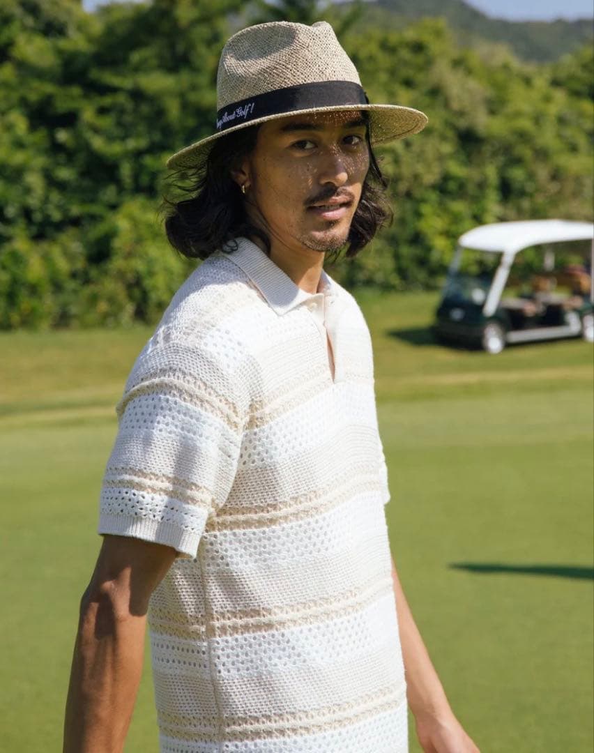 新品 new era半袖 サマーニット メッシュ ポロシャツ ホワイト ゴルフ