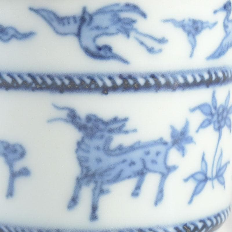 茶道具　平安和峰作　染付　花草神獣文　手桶茶入　共箱　V　9485