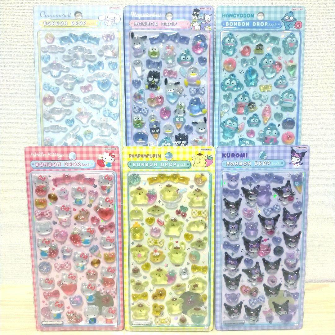 【店舗購入正規品】サンリオ　第二弾　大サイズ　ボンボンドロップシール　6枚セット