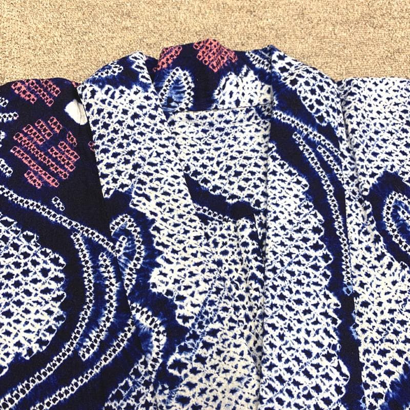 〇【最終値下げ】406mk20〇有松鳴海絞り 浴衣 花文 ややふくよか〇美品