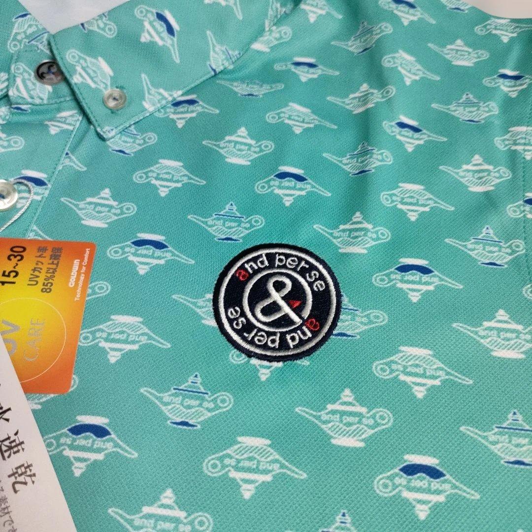 AND PER SE アンパスィ 半袖ポロシャツ ボタンダウン 総柄 グリーン系