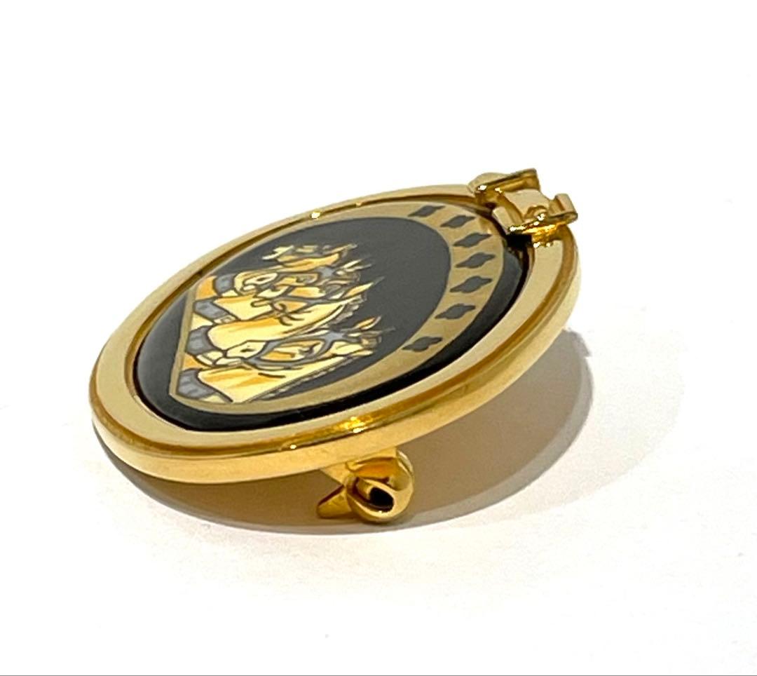 △HERMES エマイユ ピンブローチ 七宝焼き ゴールドカラー ブローチ