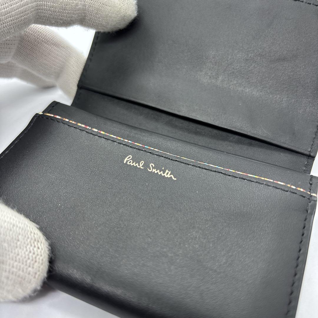 【美品】ポールスミス　名刺入れ　ミニクーパー　マルチストライプ　ブラック　レザー