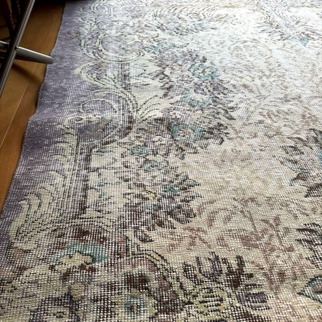 超大判169×274レアくすみラベンダー×クリーム　トルコヴィンテージラグ