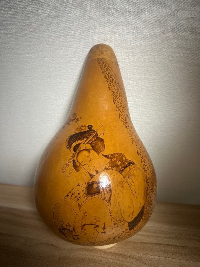 浮世絵風　焼き絵ひょうたん置物