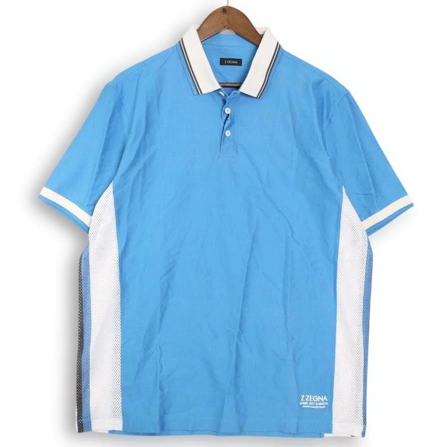 【新品】Z ZEGNA ゼニア ポロシャツ XXL　ブルー メッシュ切替　テニス