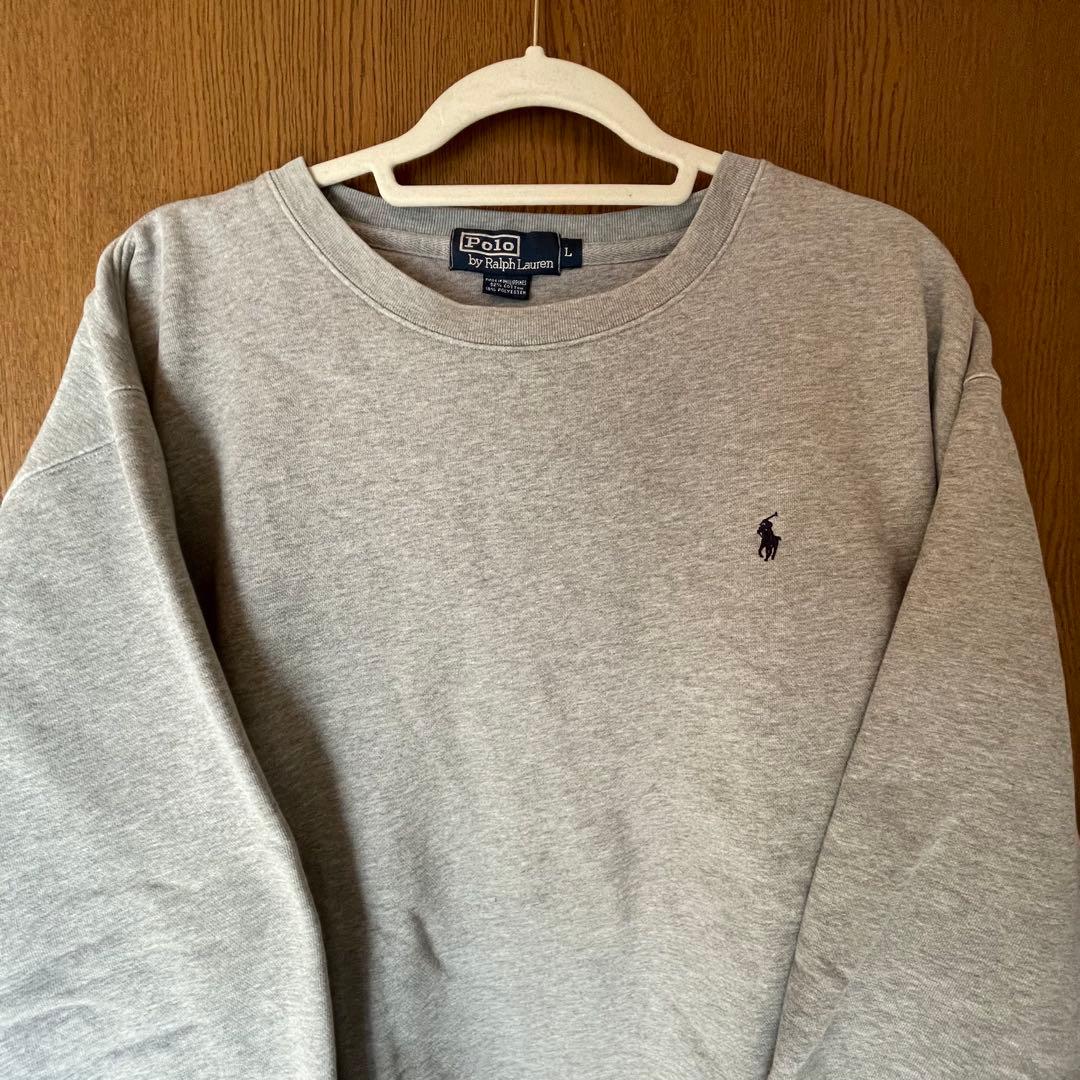 た*様 ポロ ラルフローレン グレイ トレーナー L 紺刺繍 古着