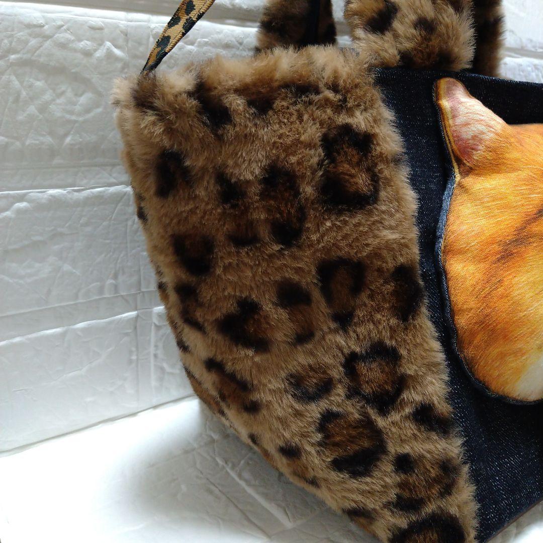 ね*】様 コヤンイサムチョン☆スクエアトートバッグ　デニム＆ヒョウ柄ボア　ふてに