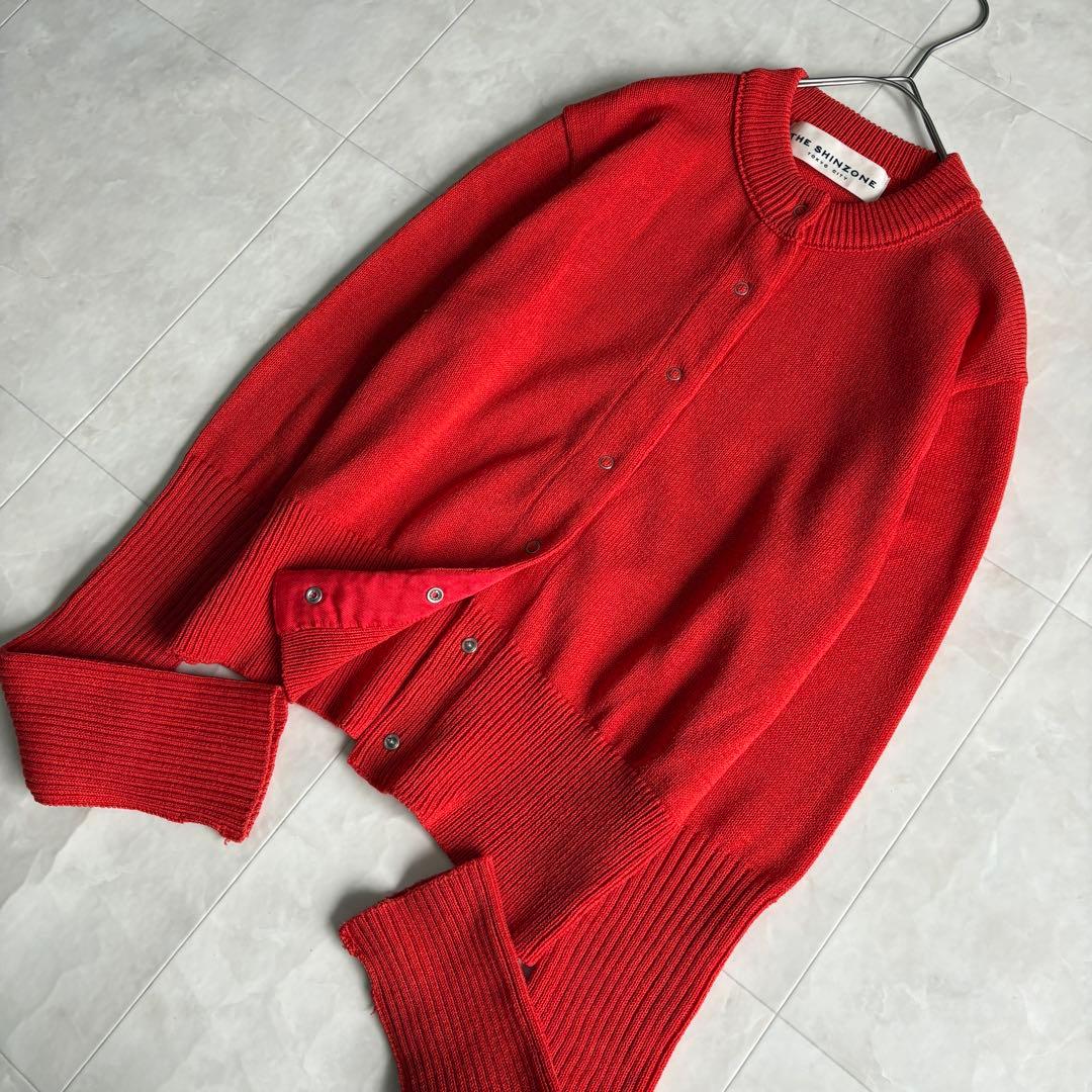 THE SHINZONE ロングリブカーディガン 赤 F 0 スナップボタン