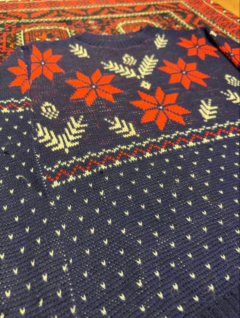 50s ジャガードニット　ヴィンテージ　雪柄