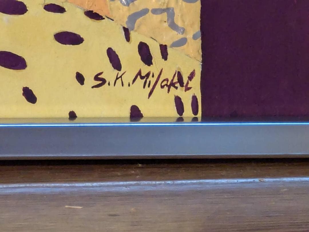 【真作】絵画　ミクストメディア8号　エネルギッシュな構図と立体装飾　　V195