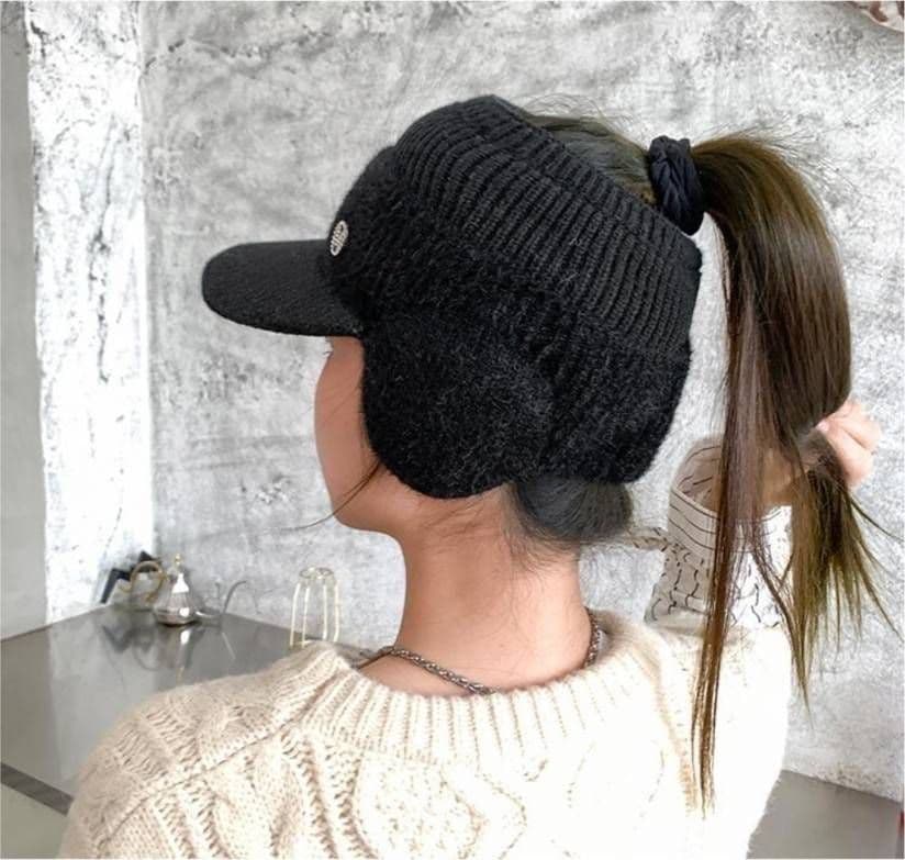 【限定】レディース　サンバイザー　ニット帽　ホワイト　韓国　シンプル　帽子