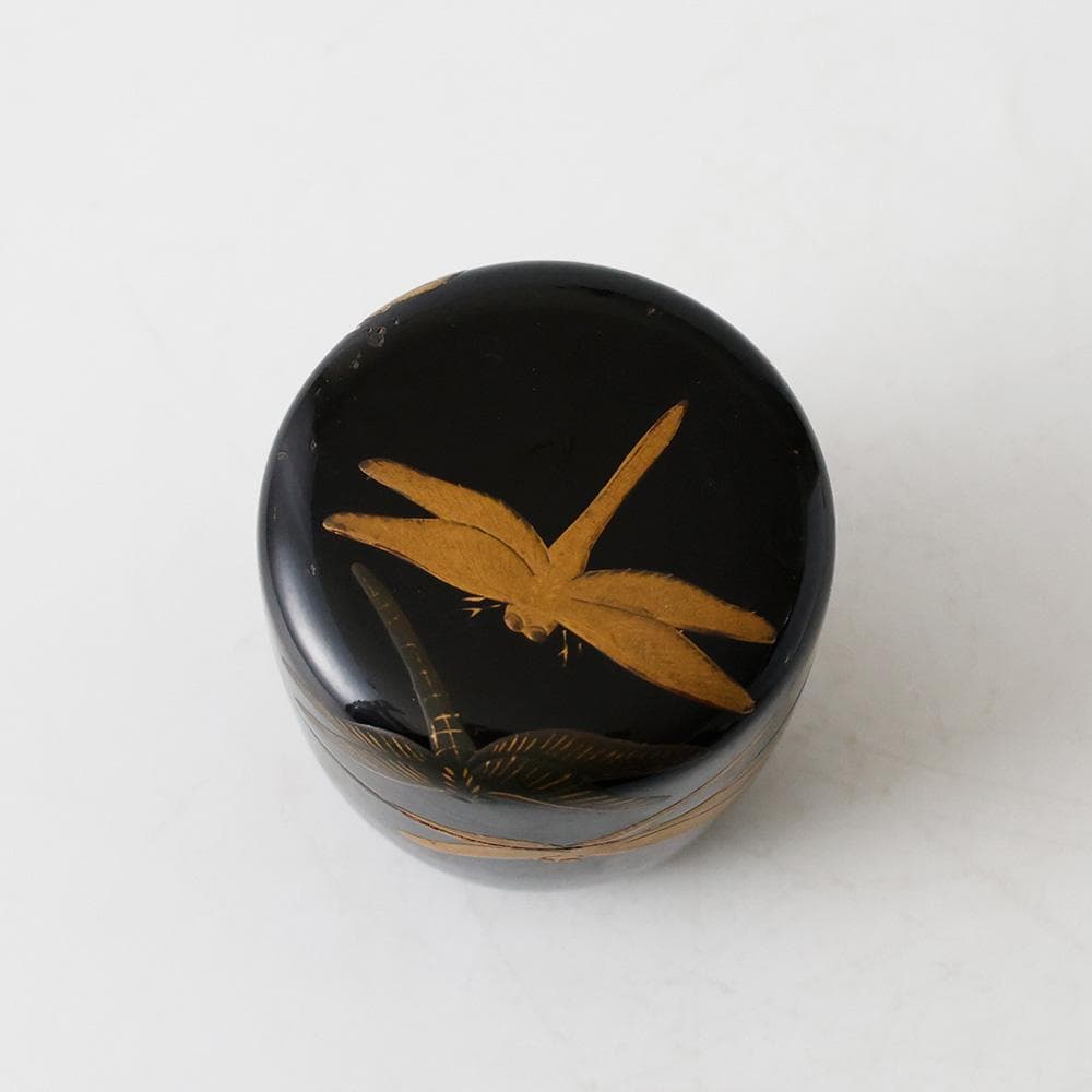 時代 輪島塗 木製 黒塗 棗 蜻蛉 蝶金蒔絵 勝虫 茶道具 漆器 漆芸