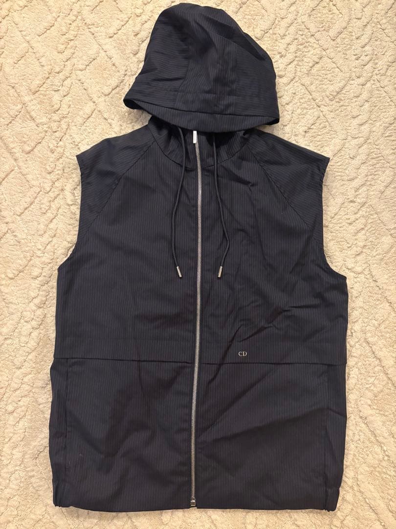 正規品 ディオールオム　フード付き ストライプ ベスト アウター ダークネイビー