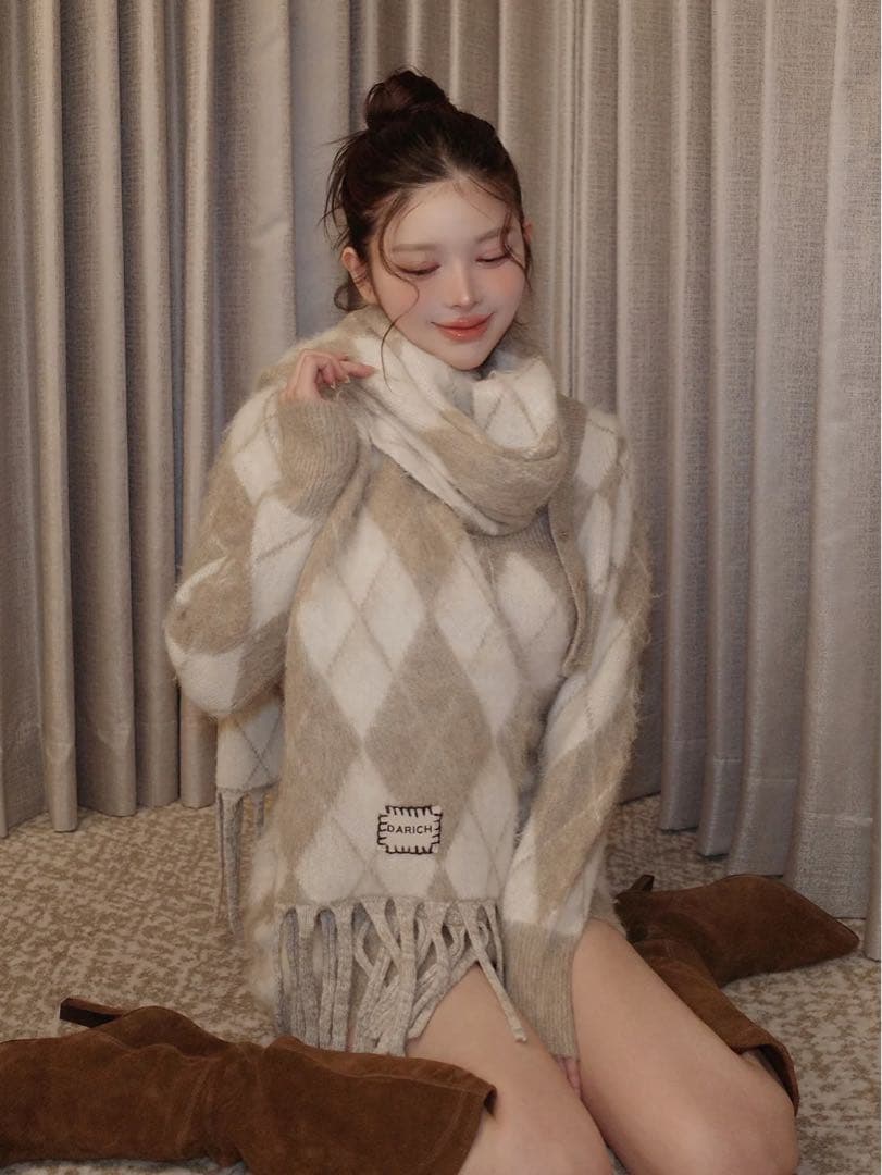 新品タグ付き ダーリッチ アーガイルニットアンサンブル ベージュ フリーサイズ