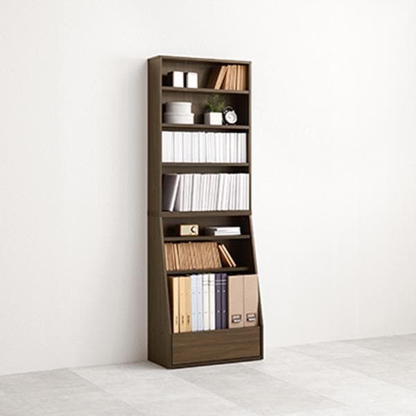 【幅60㎝】本棚 大容量 薄型 スリム 引き出し 書棚 ハイタイプ【ホワイト】