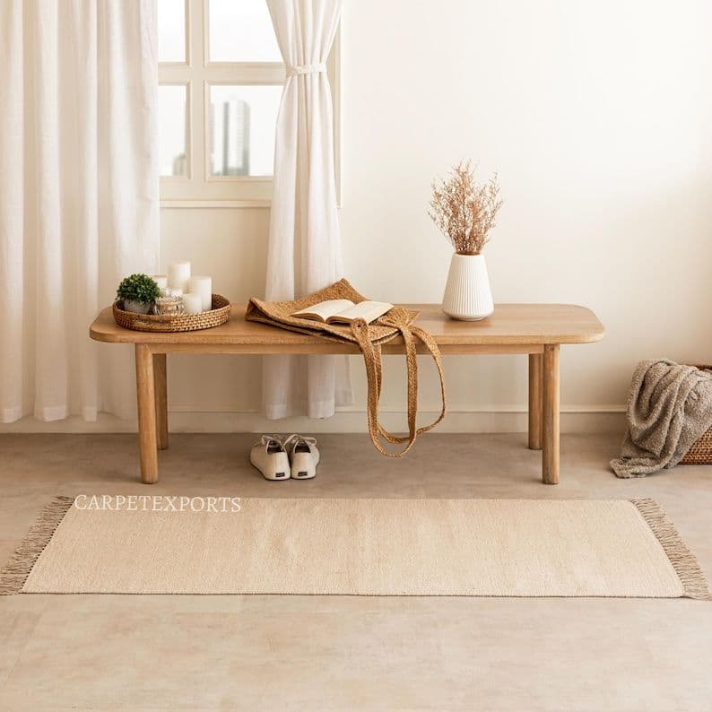 ベージュ コットン ヨガマット フリンジ付き