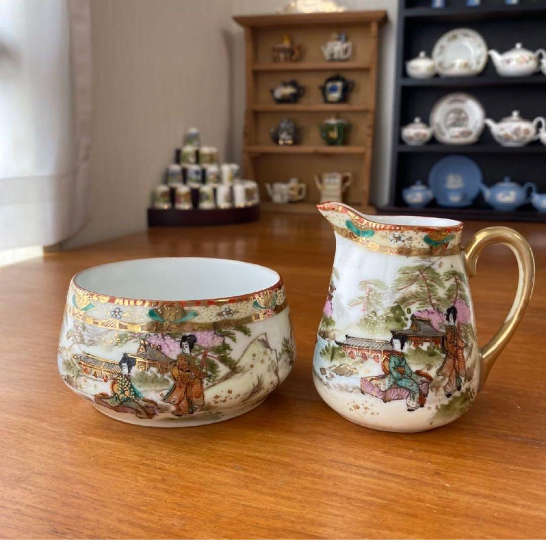 希少　オールドノリタケ　ティーセット　3点セット　英国里帰り品　人気の着物絵