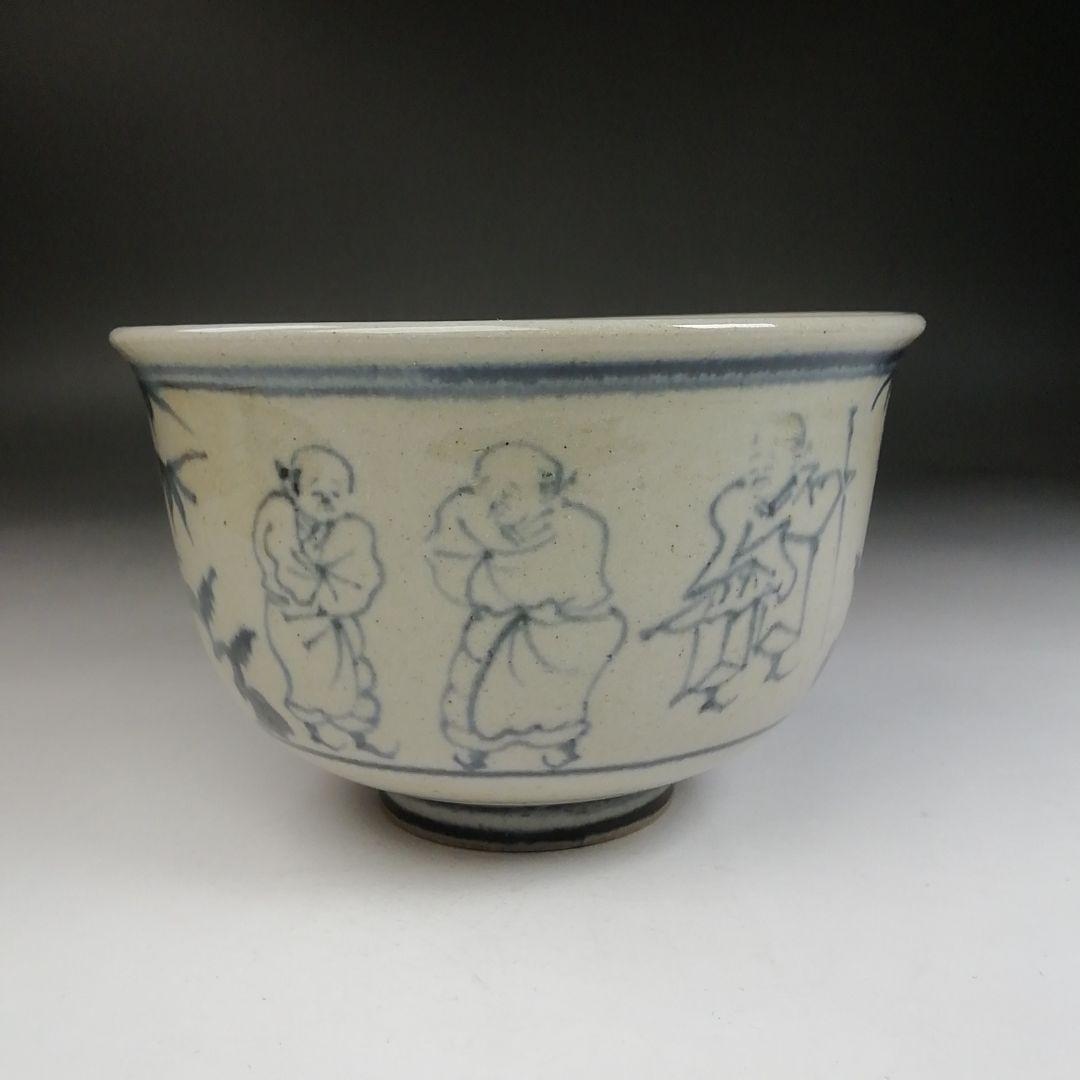 Ｔ９７９　茶碗　『安南写　七賢人絵』『膳所焼』『淡海ぜぜ陽炎園 造』共箱　茶道具