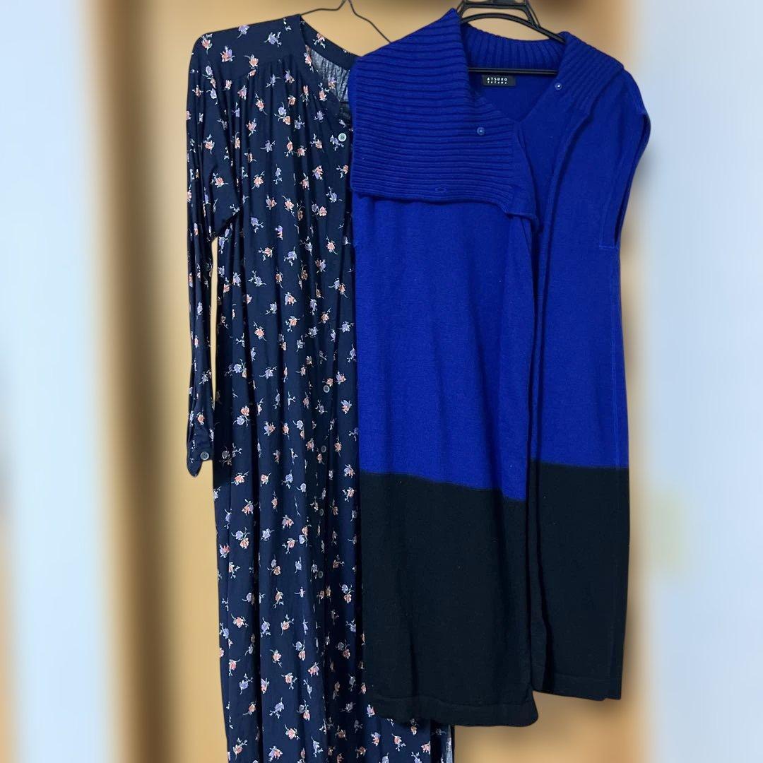 専用　ネイビー花柄ロングスリーブと青カーディガンセット