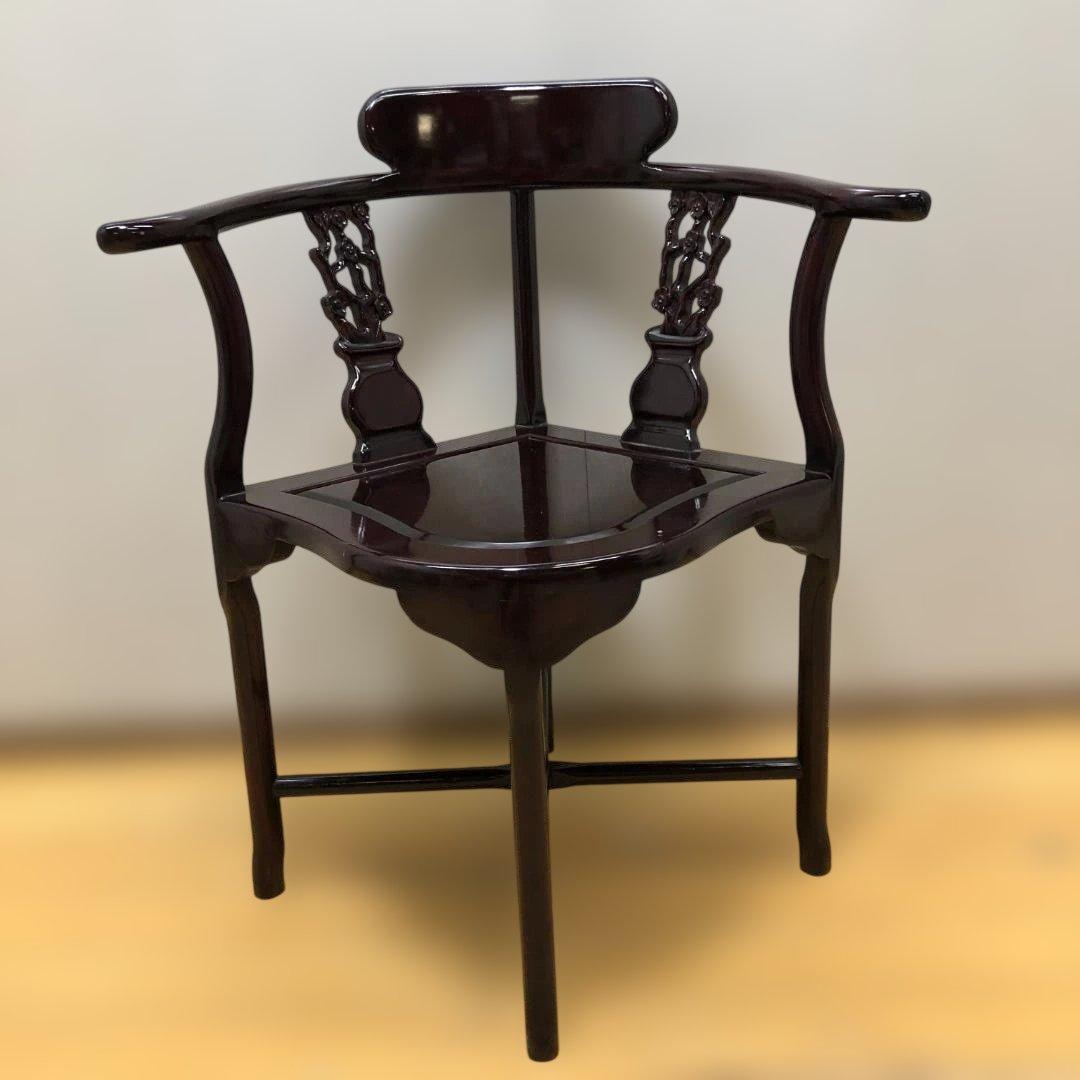 唐木調 隅椅子 コーナーチェア 中国家具 和室 床の間 飾椅子 260207-4