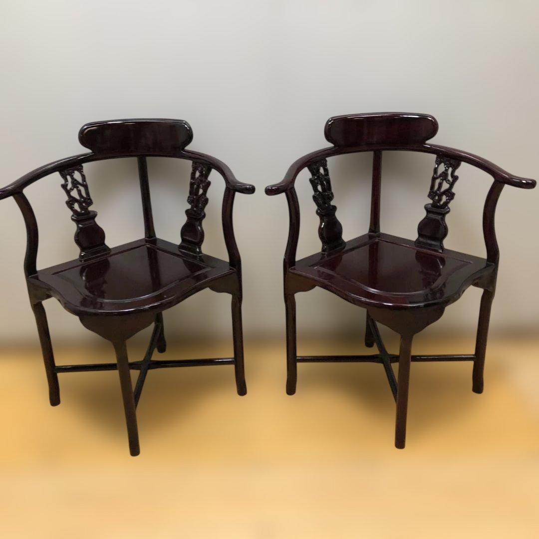 唐木調 隅椅子 コーナーチェア 中国家具 和室 床の間 飾椅子 260207-4