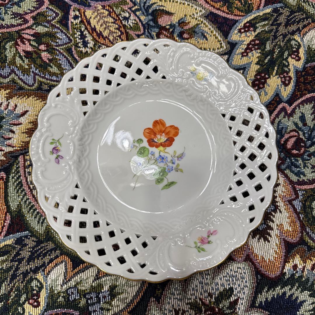 マイセン MEISSEN ピンクローズ 透かしプレート 飾り皿