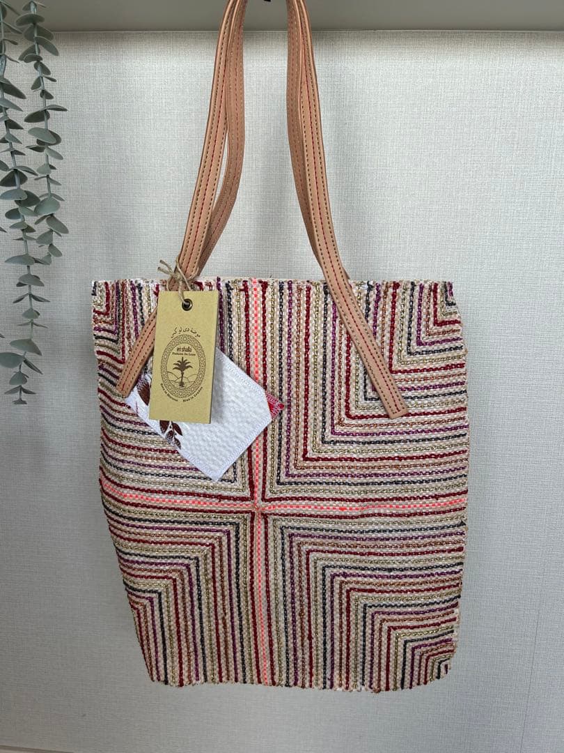 新品未使用エンシャラen shallaモロッコ製ハンドメイドトートバッグ/赤系