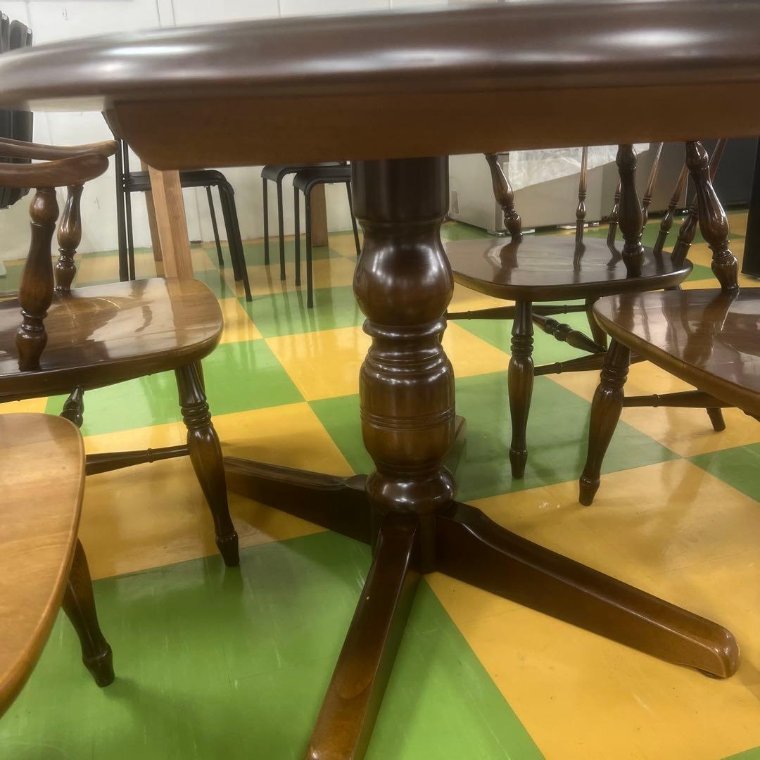 2757 飛騨産業　木製楕円形テーブルとウィンザーチェア4脚セット