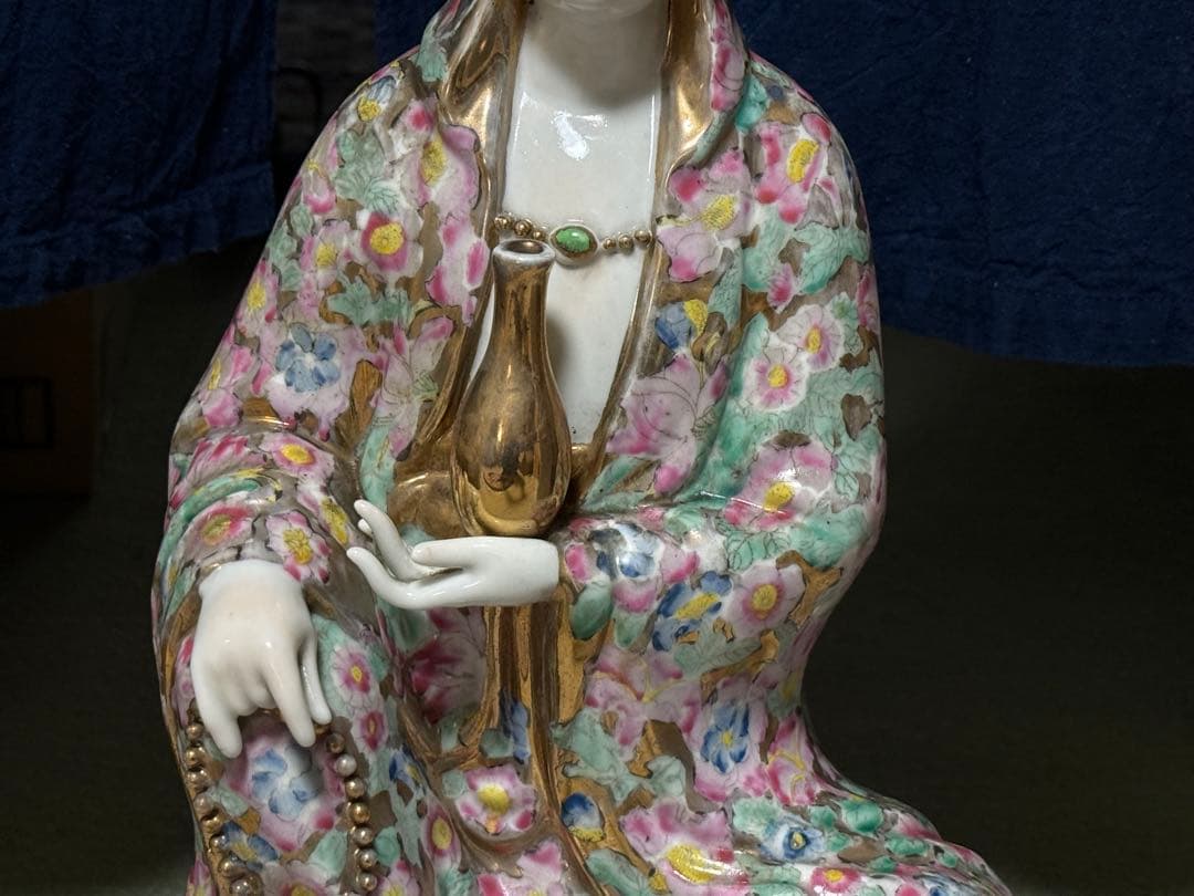 中国　景徳鎮1950年代製　浄瓶観音像　高さ約51.3cm 粉彩　送料込1218