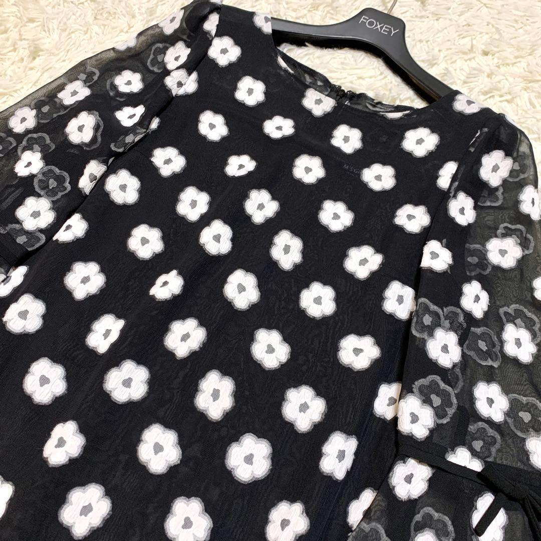 美品✨エムズグレイシー フラワー刺繍 ワンピース ドレス シアー リボン 40