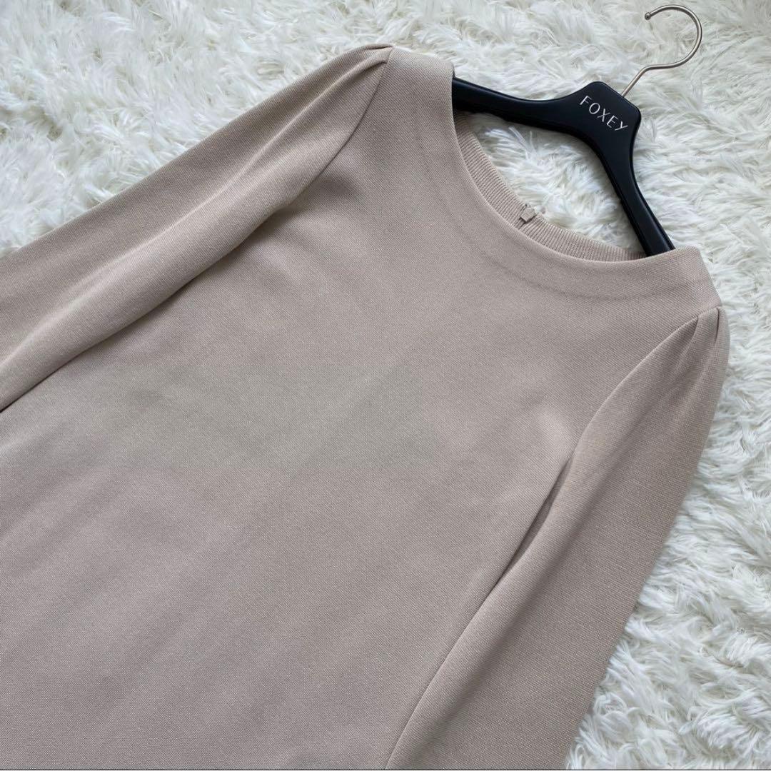 フォクシー　ニットワンピース　袖口プリーツ　バイカラー　ロング　40サイズ