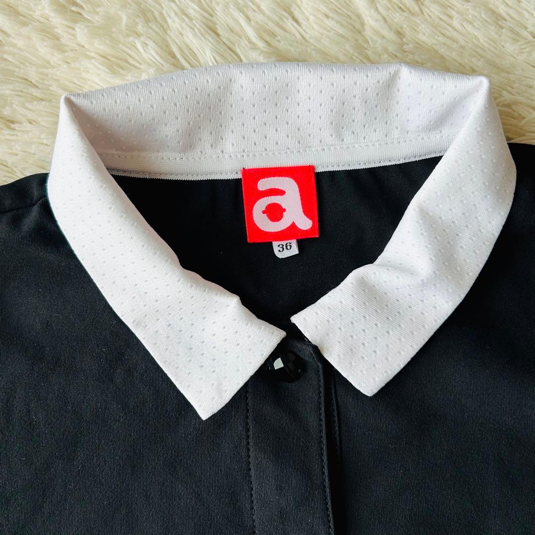 【美品】アルチビオレディース 半袖ポロシャツ 36（S）黒ブラック ロゴ入り