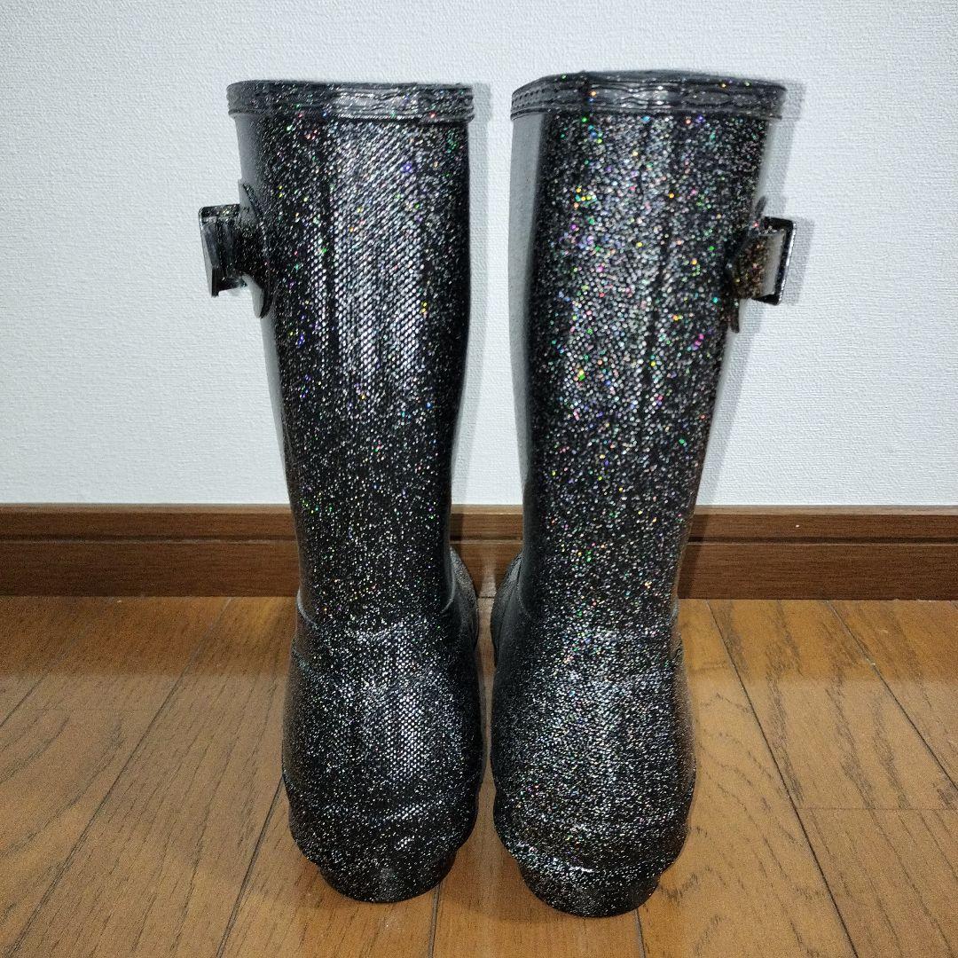 新品　箱あり！　HUNTERレインブーツ　グリッターブラック25cm