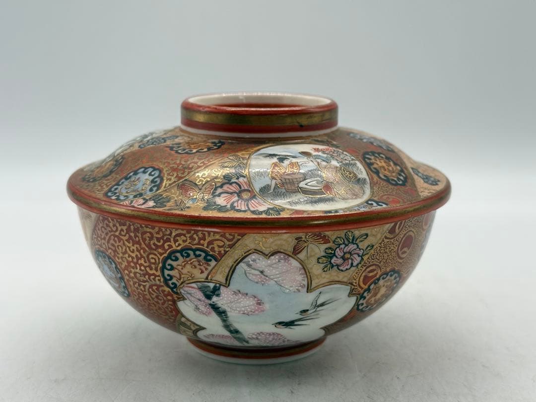 明治　極上　九谷　蓋茶碗①　九谷谷口造　送料込み250130