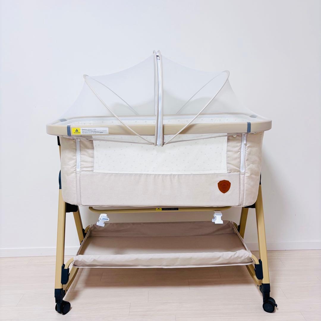 【美品】HZDMJ ベビーベッド　ベージュ　折り畳み 添い寝　ベッド
