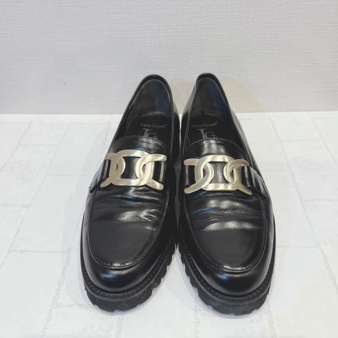 Luca Grossi ルカ グロッシ ローファー レザー 黒 38 イタリア製