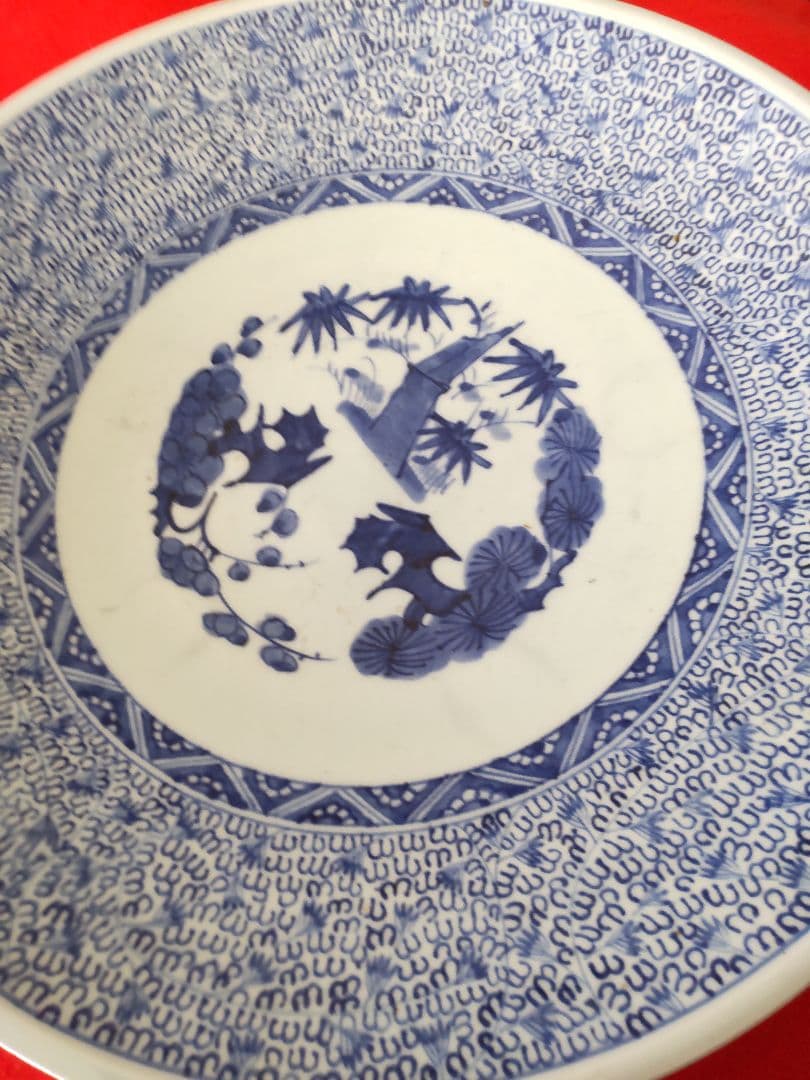 古伊万里染め付け微塵唐草平大鉢/江戸中期頃