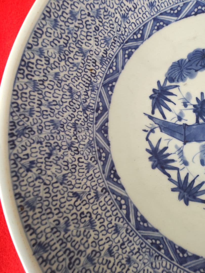 古伊万里染め付け微塵唐草平大鉢/江戸中期頃