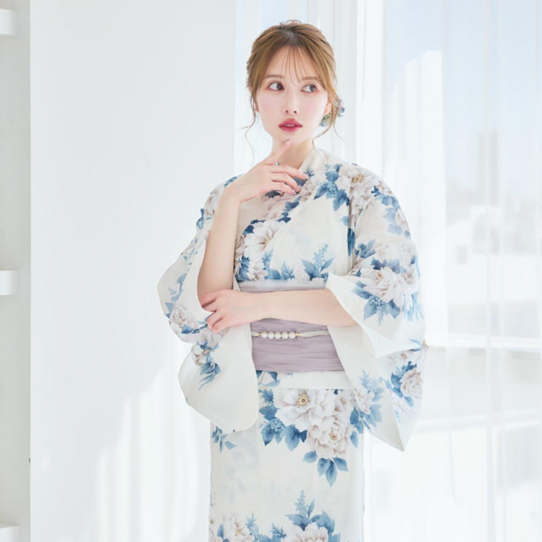 【帯ネイビーに変更】新品 浴衣 セット 大人 水色 白 Y5-3