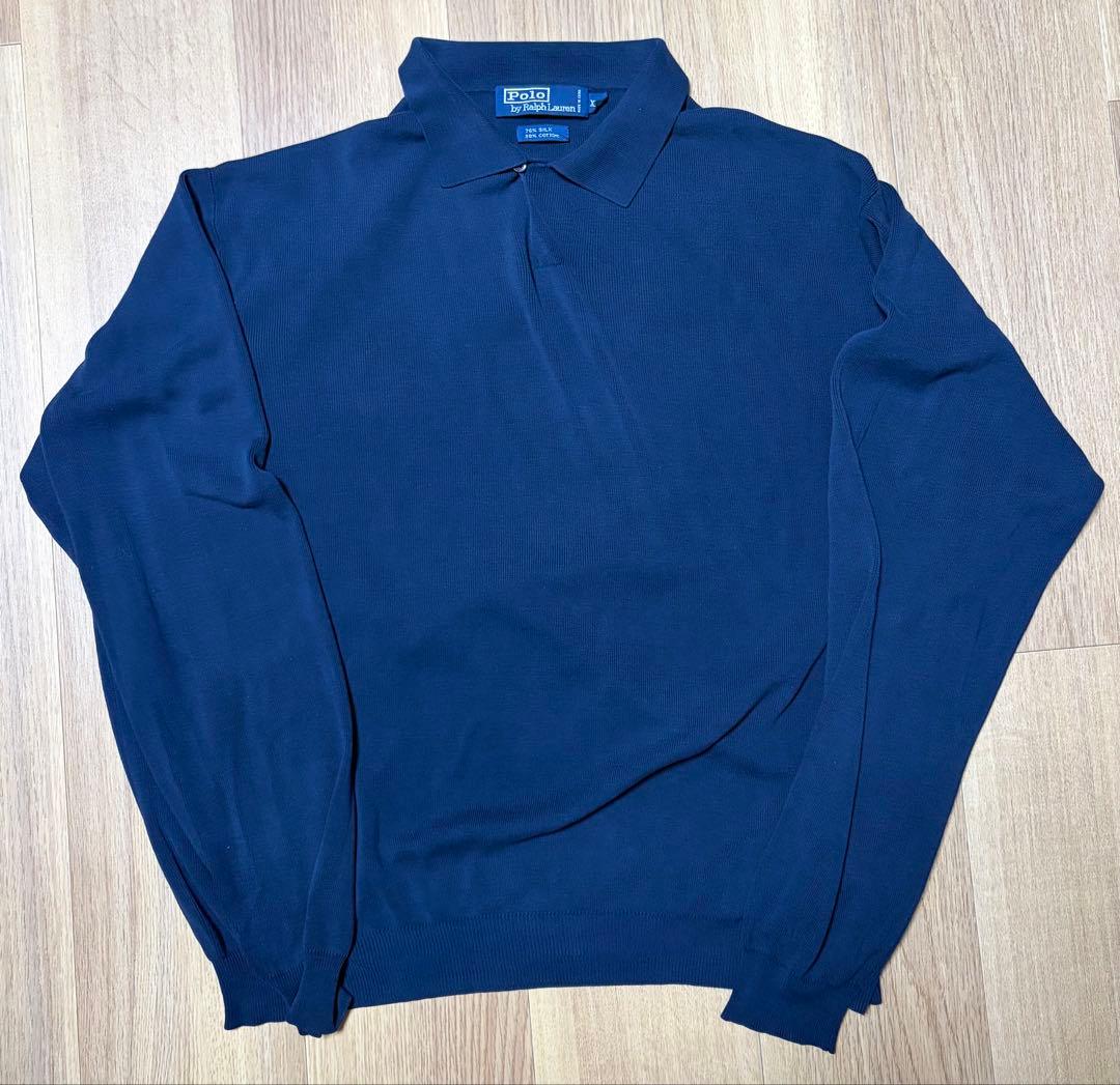 レア 90s ラルフローレン シルクコットンニット シャツ XXL シルク混