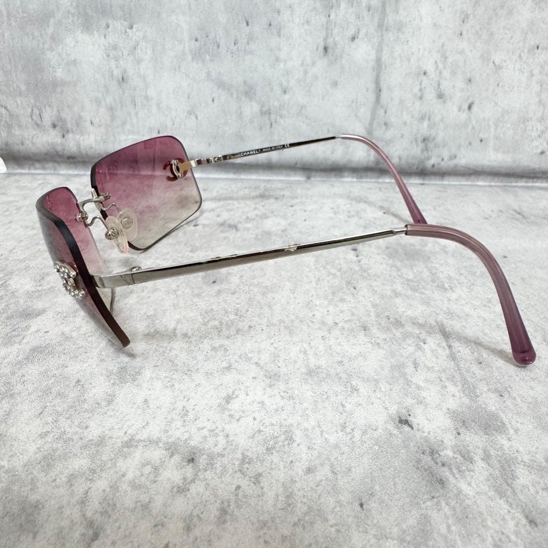 CHANEL シャネル サングラス リムレス ココマーク ラインストーン ピンク