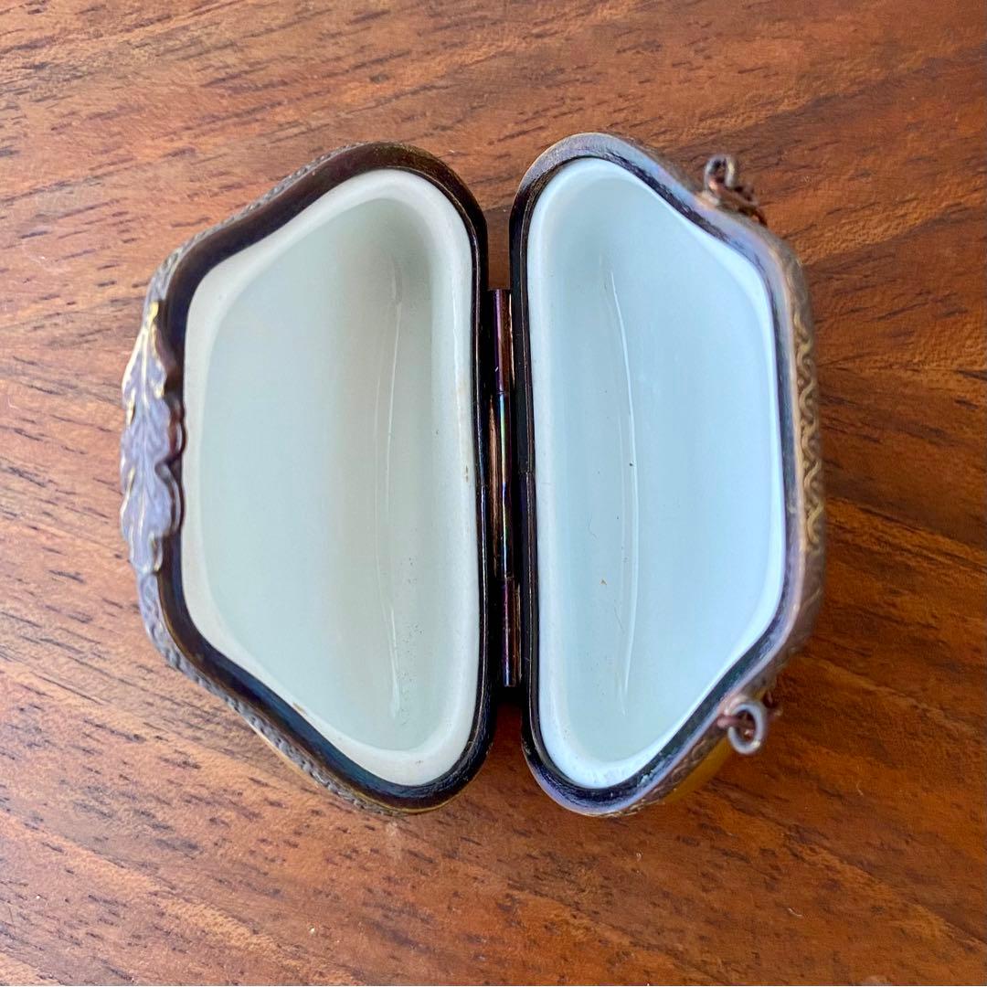 フランス製 ヴィンテージ リモージュボックス バッグ 蝶 てんとう虫 手描 金彩