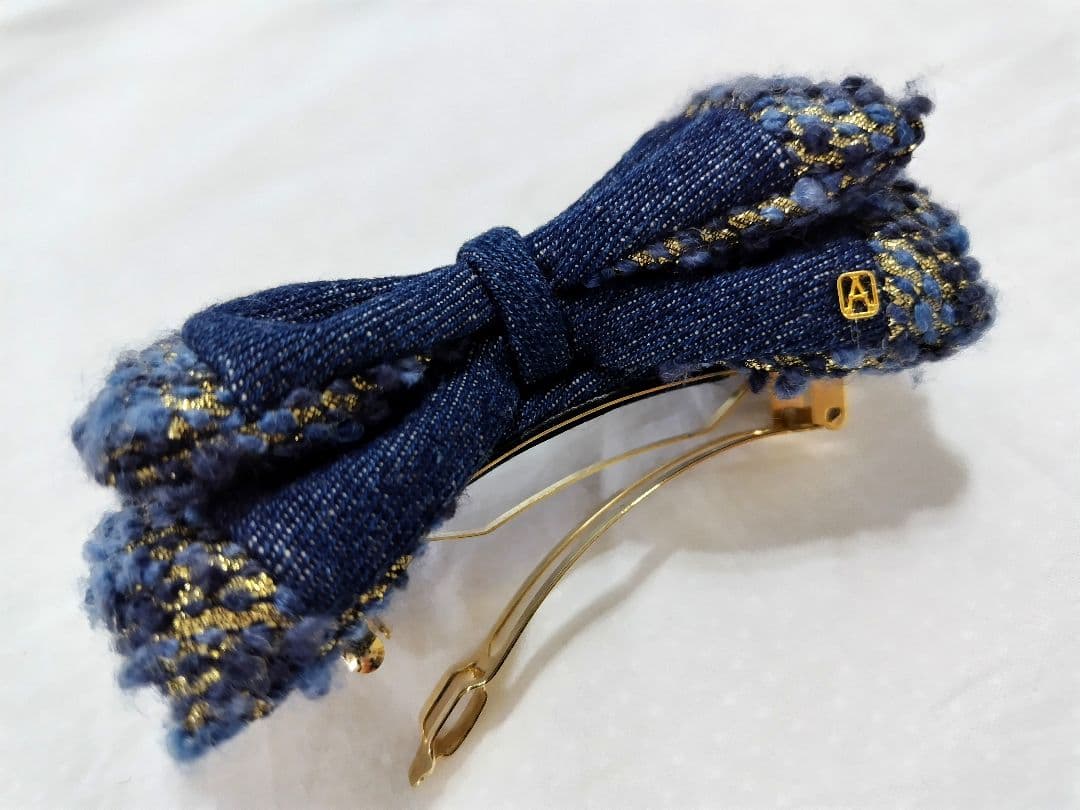 アレクサンドルドゥパリ ツイード デニム リボン バレッタ