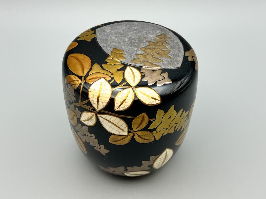 大棗　月に萩　内銀地平目　英文作　共布　共箱付き　作家物　茶道具　未使用