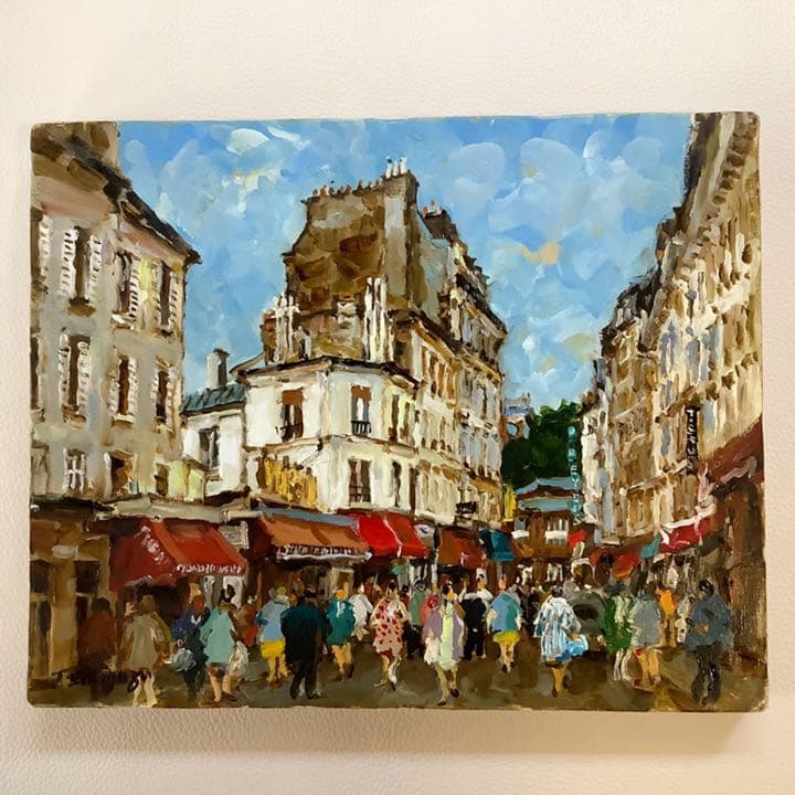 【嶋津俊則/モンマルトルの坂道】油絵 額縁付き サインあり(F3)