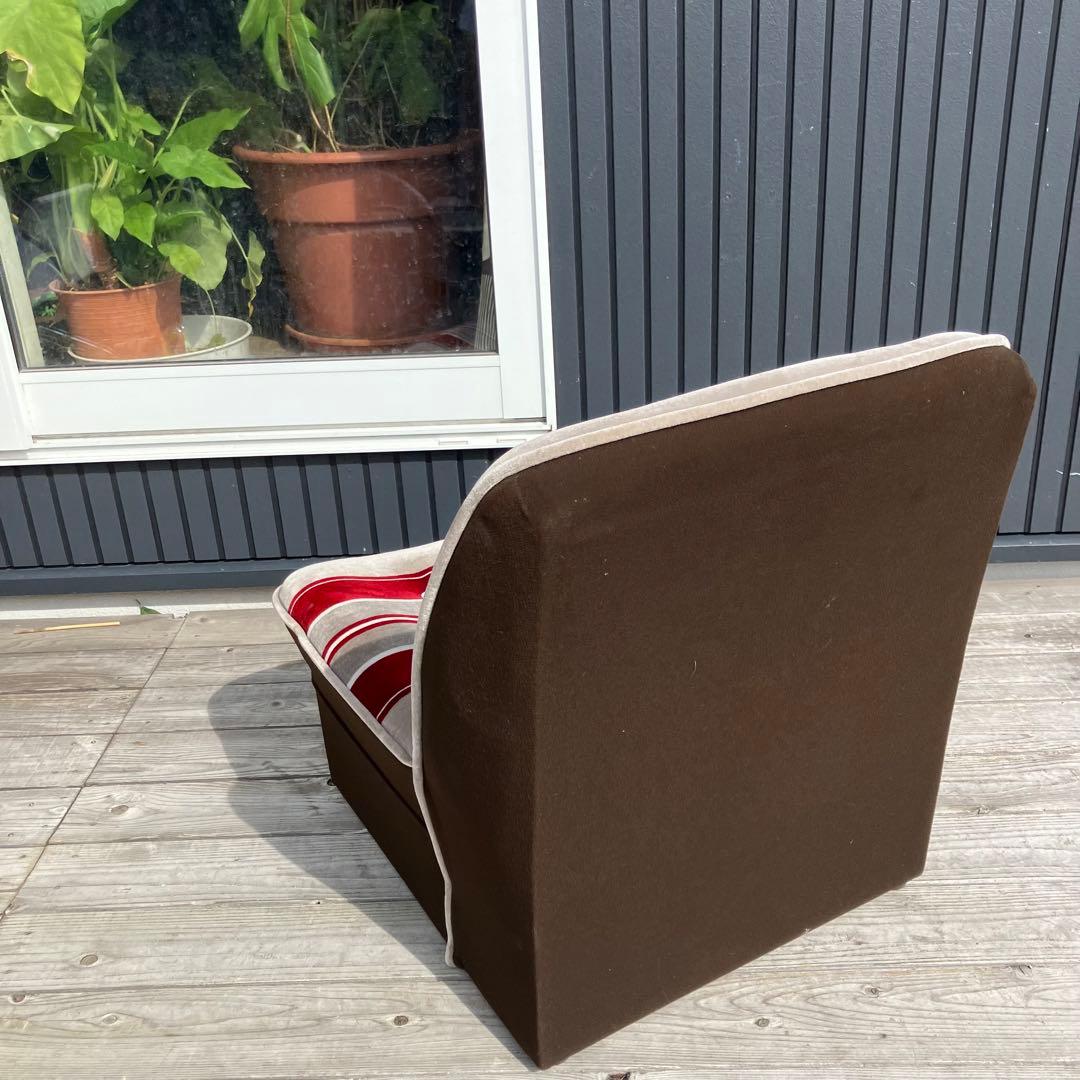 昭和レトロ ベロアストライプソファー  1人掛けソファー 当時物 ヴィンテージ