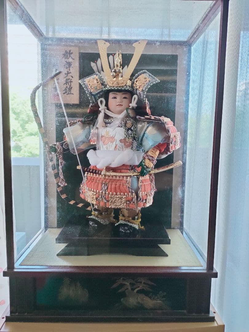 御所人形 武士の鎧入り 約60cm ガラスケース付き