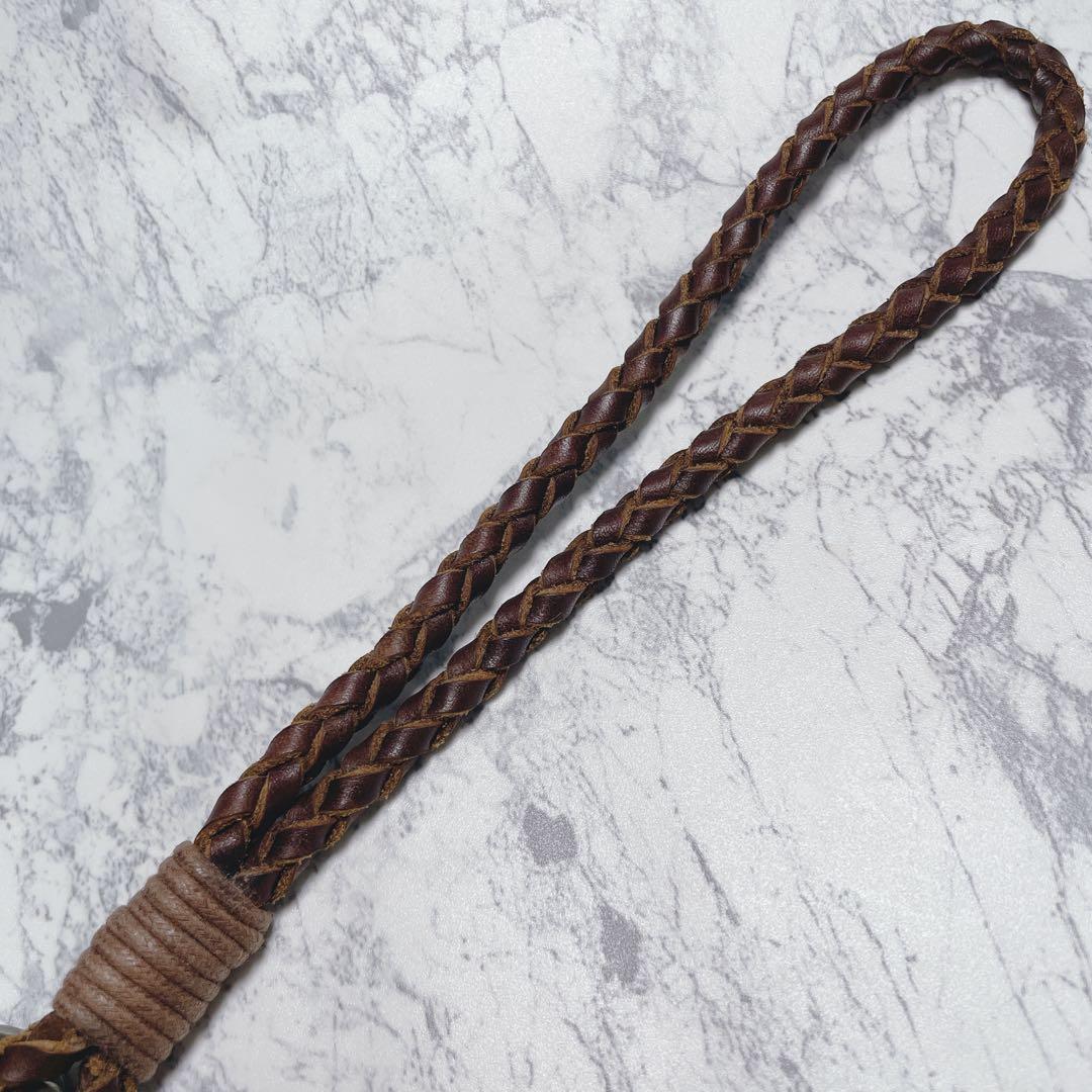 【磁石様】DOUBLE RL レザー 編み込み キーホルダー キーリング