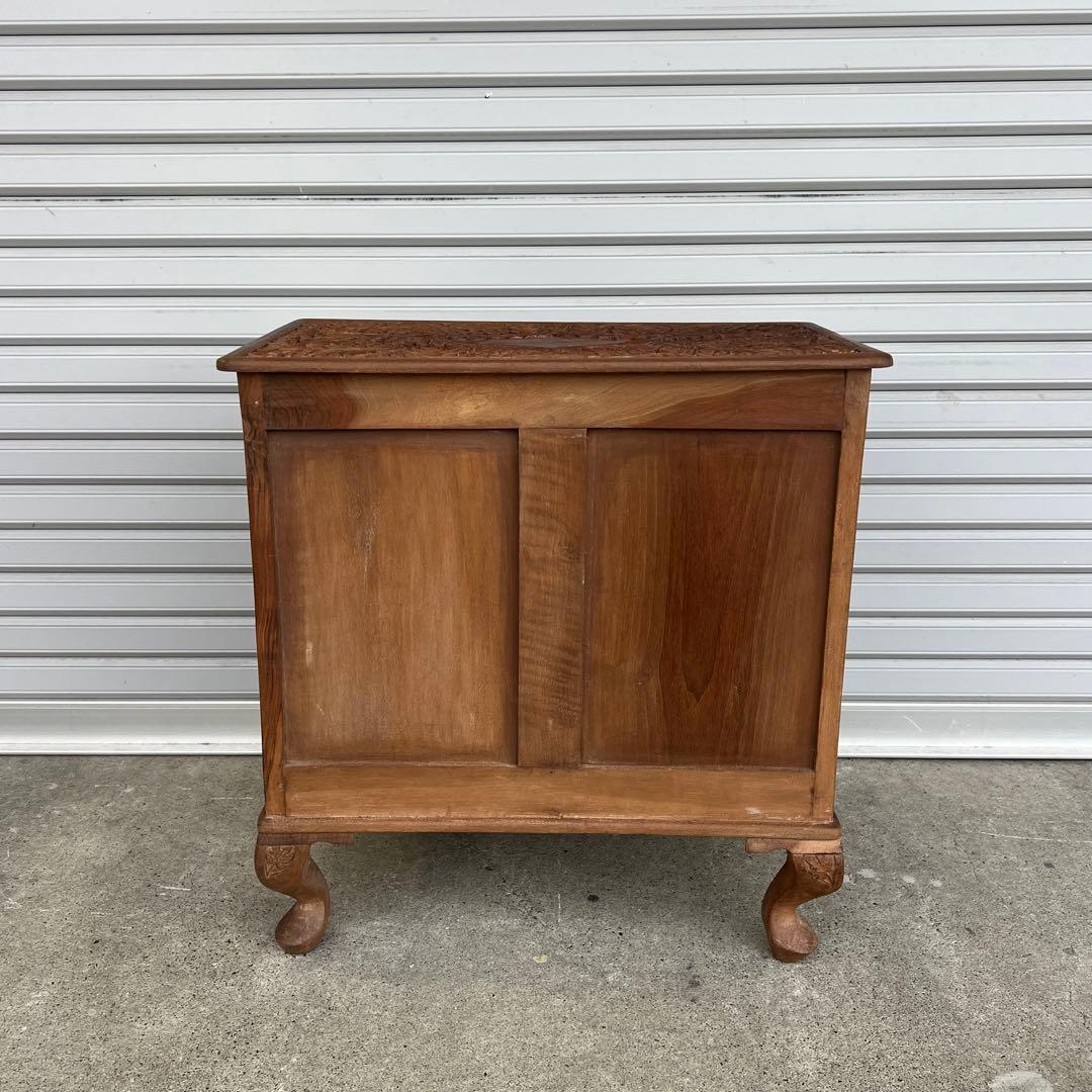 高級 アジアアン アンティーク 彫刻入り木製 引き出し付き